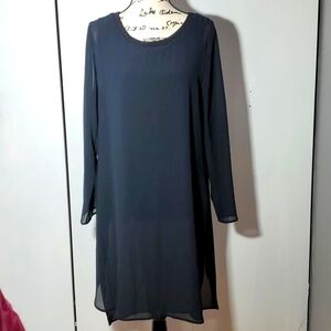 Soft Surroundings- Women's Long Black sheer lined Tunic Side slits Sz.Large